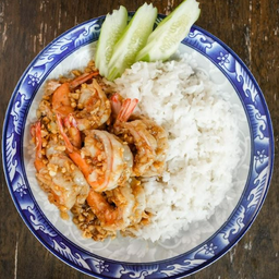 กุ้งทอดกระเทียม | 蒜炒虾仁 | Fried Shrimp with Garlic on Rice