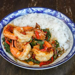 ข้าวกะเพรากุ้ง | 罗勒虾炒 |Stir Fried Basil with Shrimp