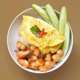 ข้าวสามชั้นทอดน้ำปลา+ไข่เจียว