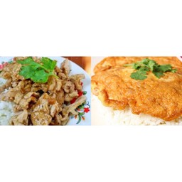 หมูทอดกระเทียมราดข้าว+ข้าวไข่เจียว