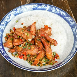 ข้าวคอหมูคั่วพริกเกลือ | 辣椒盐炒猪颈肚饭 |Pork Neck Belly with Chilli and Salt stir-fry