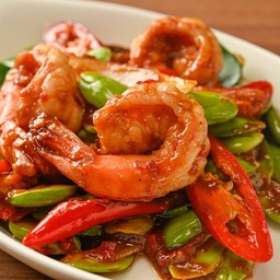 ผัดสะตอกะปิกุ้ง+หมูสับ
