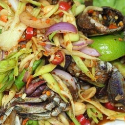 ยำมะม่วงปูจืด3-4ตัว