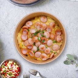 ข้าวไข่ข้นไส้กรอกไก่รมควัน หนังกรอบ