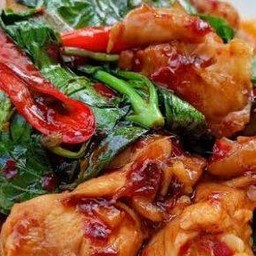 ข้าวไก่ผัดพริกเผาโหระพา