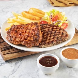 คอมบาย1 สเต็กหมูพริกไทยดำ+สเต็กไก่สไปซี่