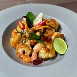 Spaghetti with Tom yum cream & shrimp (LM)