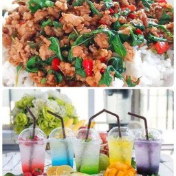 กระเพราคู่ซ่า + น้ำเลือกน้ำด้านใน