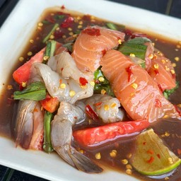 ตำแซลมอนแจ่มว้าว+กุ้งตุ้งแช่ สด/สุก