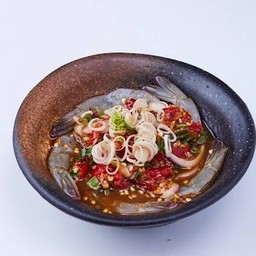 ยำปลาร้า กุ้งโสด (Spicy Raw Shrimp Salad)