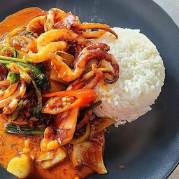 Stir Fried Squid With Chili Paste On Rice