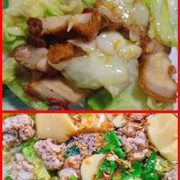 กะหล่ำปลีหมูกรอบ+ แกงจืดเต้าหู้หมูสับ