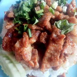 หมูทอดกระเทียม(ราดข้าว)