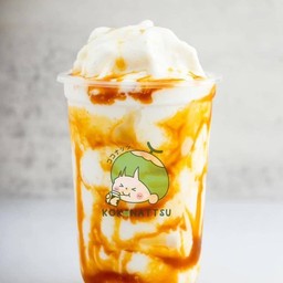 มะพร้าวน้ำหอมนมสดปั่น ราดซอสคาราเมล  ( มะพร้าวบ้านแพ้วแท้ 100%)