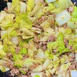 Stir Fried Chinese Cabbage With Minced Pork On Rice