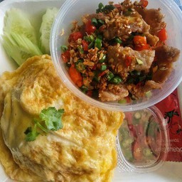 ชุดข้าวไข่เจียว+กุ้งคั่วพริกเกลือ