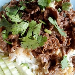 เนื้อทอดกระเทียม(ราดข้าว)