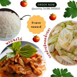 พะแนงไก่+กะหล่ำปลีทอดน้ำปลา+ข้าวสวย1ที่