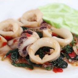 กะเพราปลาหมึก กับข้าว