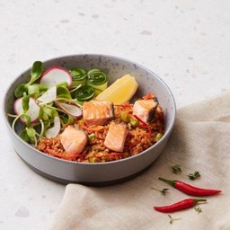 Spicy lava fried rice with salmon