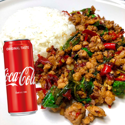 [อร่อยซ่ากับโค้ก] กะเพราหมูสับ+โค้ก
