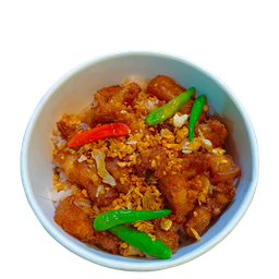 ข้าวสวย หมูทอดกระเทียมพริกสด