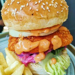 🐓เบอร์เกอร์ไก่ชีส ฟรี เฟรนฟราย