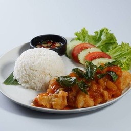 ปลาทอดซอสสามรส+ข้าว