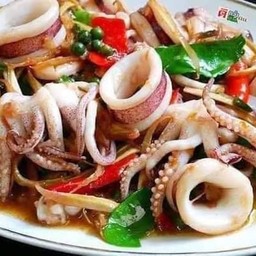 กระเพราปลาหมึก ราดข้าว