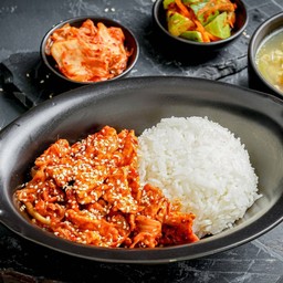 ข้าวหน้าหมูผัดกิมจิ+ซุป