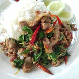 กะเพราใส้อ่อนหมู