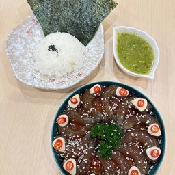 กุ้งดองซีอิ๊วพร้อมชุดข้าวสาหร่าย