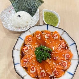 แซลมอนดองซีอิ้วพร้อมชุดข้าวสาหร่าย