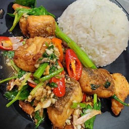 Stir Fried Sea Bass With Celery On Rice