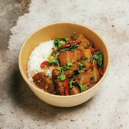 ข้าวกะเพราหมูกรอบ( เจ, วีแกน)