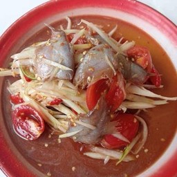 ส้มตำ ต่อนปลาร้า(ปลาร้าปลากระดีี่)