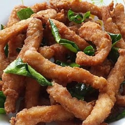 (กับข้าว) หมูทอดใบมะกรูด