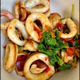 ผัดกระเพราปลาหมึก(ราดข้าว)