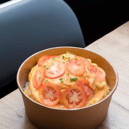 ข้าวไข่ข้น มะเขือเทศ (สูตรเจ)