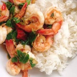 ผัดกระเพรากุ้ง(ราดข้าว)