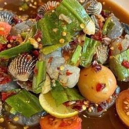 เหลาหอยแครง+กุ้งสด