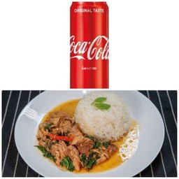 (อร่อยซ่ากับโค้ก) ข้าวกะเพราคากิ+โค้กกระป๋อง