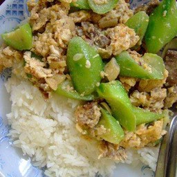 ผัดบวบใส่ไข่ราดข้าว