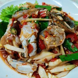 ตำเกาเหลาปูม้า+กุ้งสด