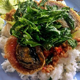 ข้าวราดกระเพราไข่เยี่ยวม้า กะเพรากรอบ