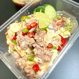 ข้าวไข่ยู่ยี่หมูสับ+พริกน้ำปลามะนาวสด