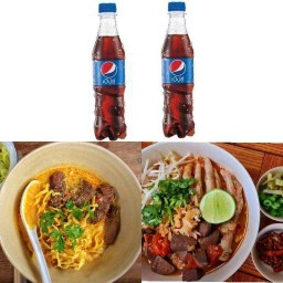 ข้าวซอยเนื้อ+ขนมจีนน้ำเงี้ยว+เป๊ปซี่340มล(2ขวด)