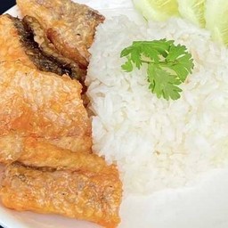 ข้าวกะพงราดซอสน้ำปลา