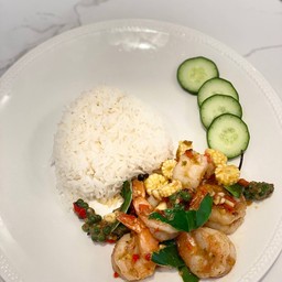ผัดขี้เมากุ้งราดข้าว