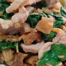 เส้นใหญ่ไข่กรอบกระเพราหมูชิ้น